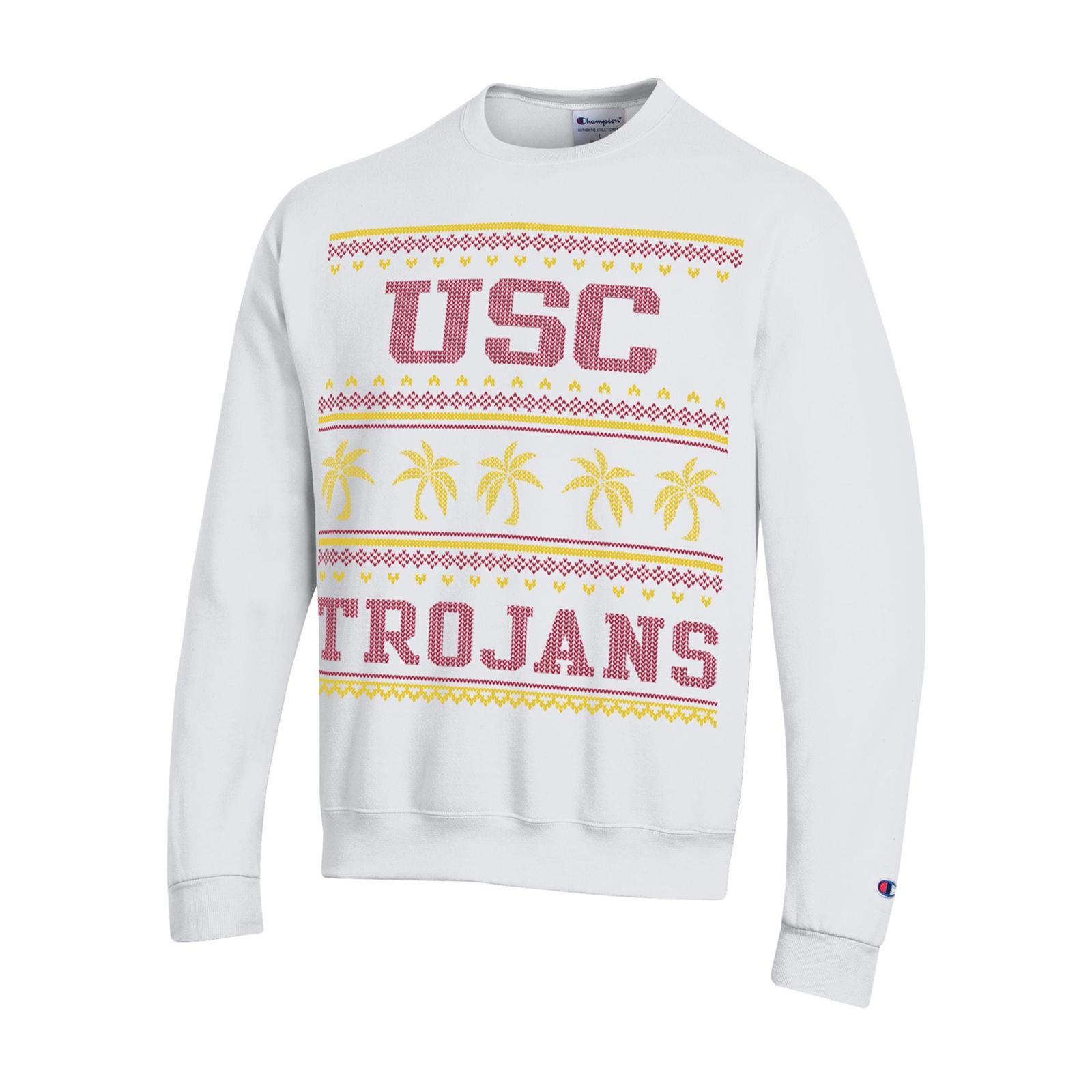 USC Trojans Unisex Palm Tree Holiday Crew Neck Sweatshirt White image01